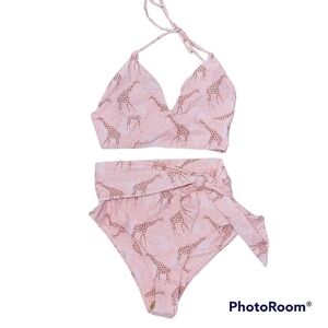 Pink Giraffe Sash Back Tie Bikini Swimsuit Sz XL